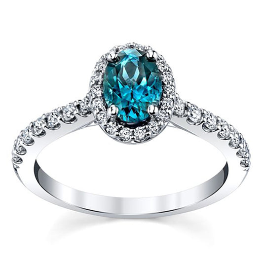 Esheza Blue Topaz Halo Engagement Ring