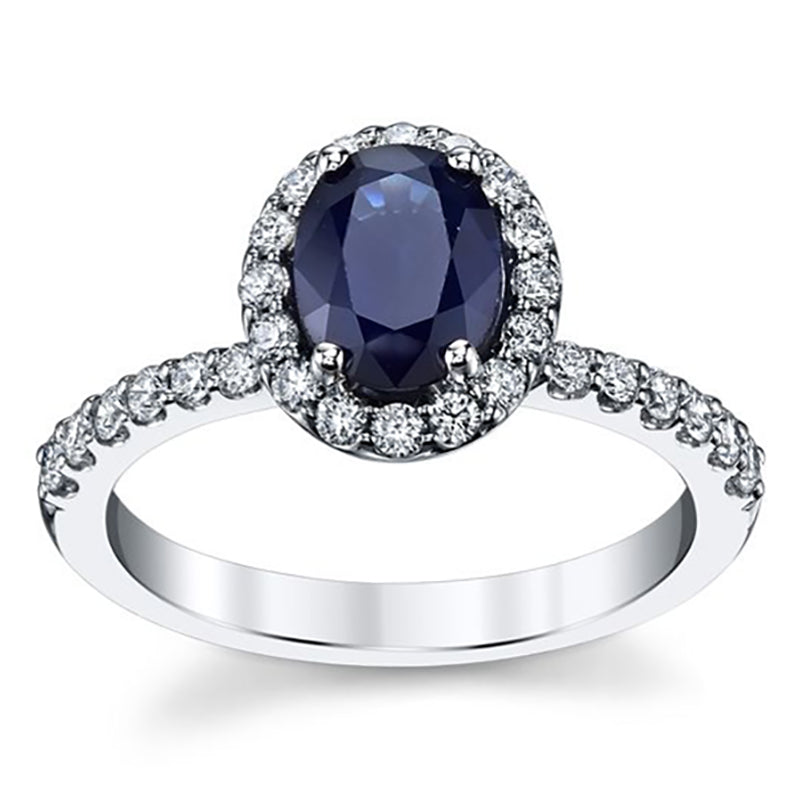 Blue Sapphire Oval Halo Engagement Ring