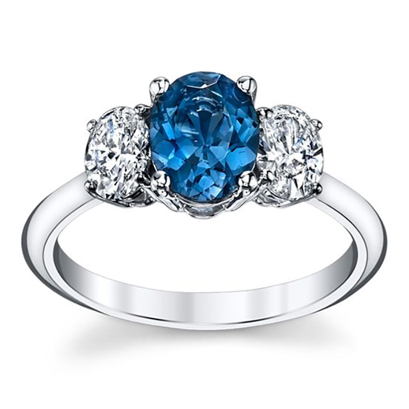 Esheza Triple Oval London Blue Topaz & Diamond Engagement Ring