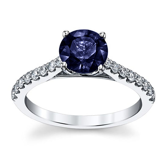 Blue Sapphire Round Halo Engagement Ring
