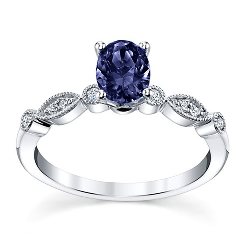 Blue Sapphire Oval Infinity Diamond Engagement Ring