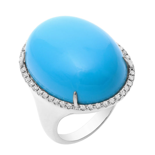 Turquoise Cabochon Coral & Diamond Ring