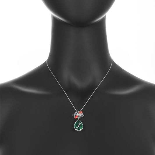 Green Garnet, Coral & Diamond Pendant