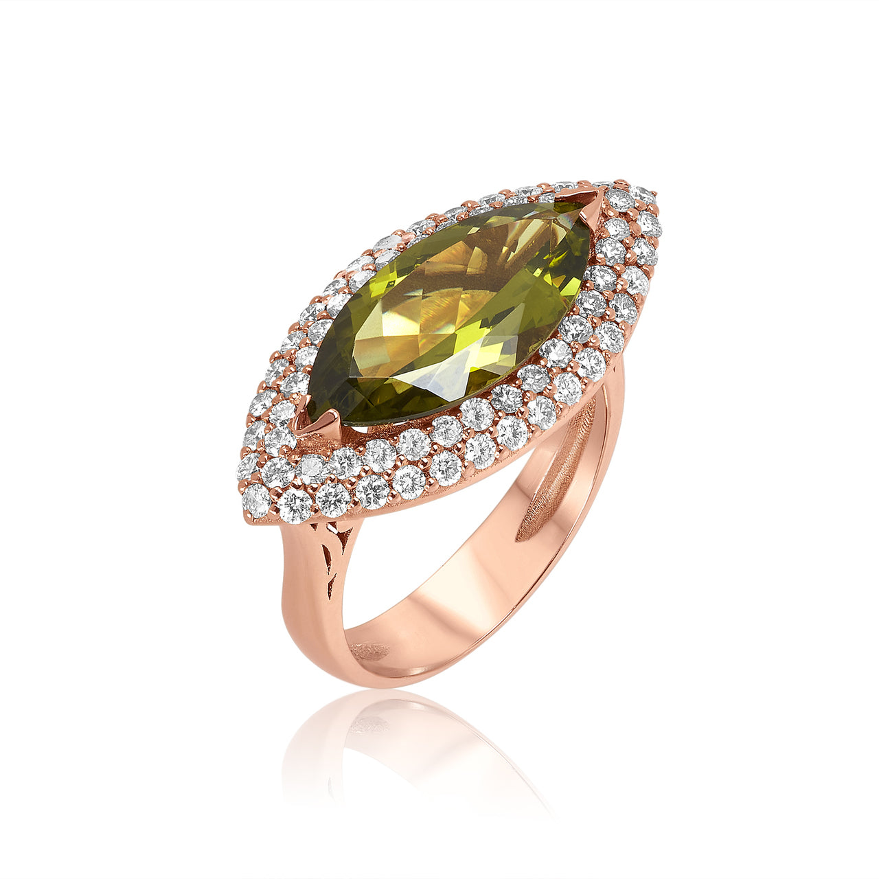Marquise Shaped Peridot & Diamond Ring