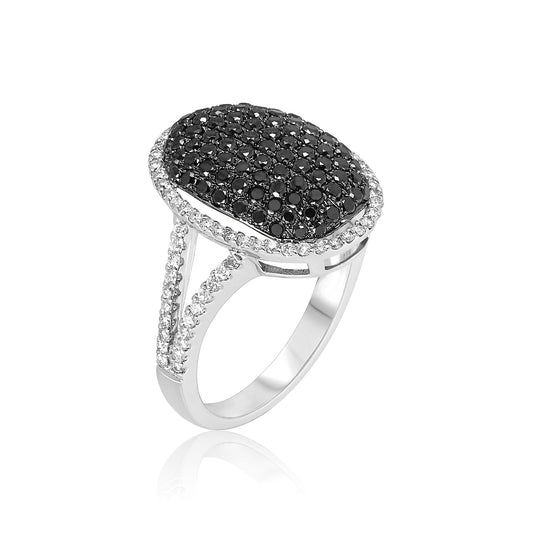 Oval Black & White Diamond Ring