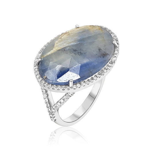 Oval Blue Sapphire Diamond Ring