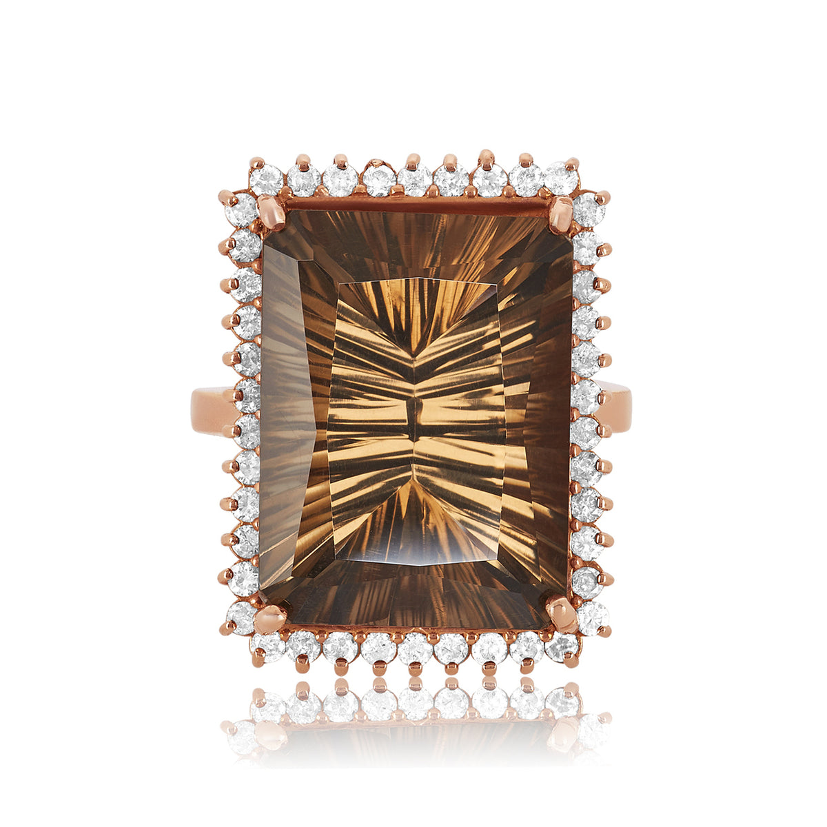 Rose gold smoky quartz & diamond ring