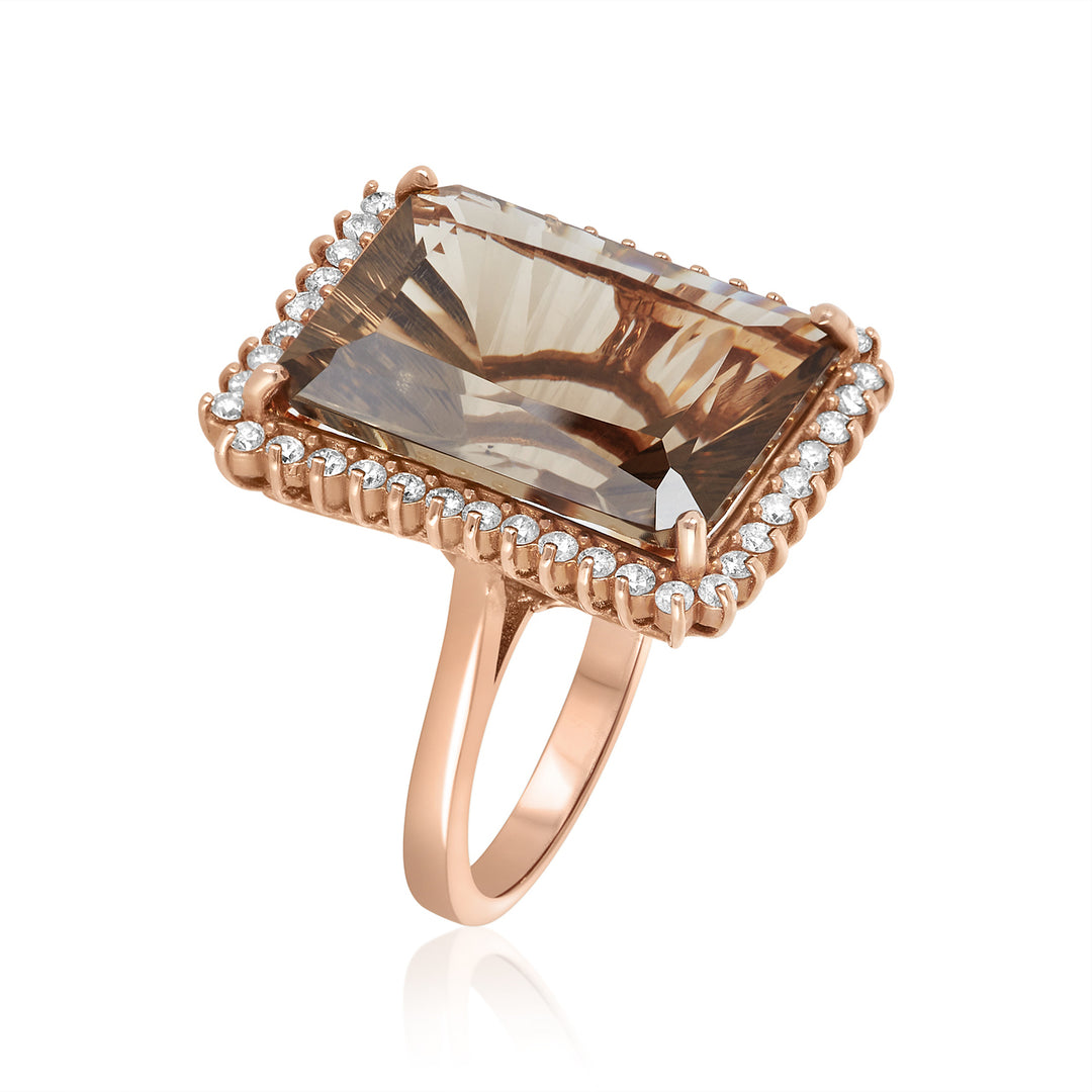 Rose Gold Smoky Quartz & Diamond Ring