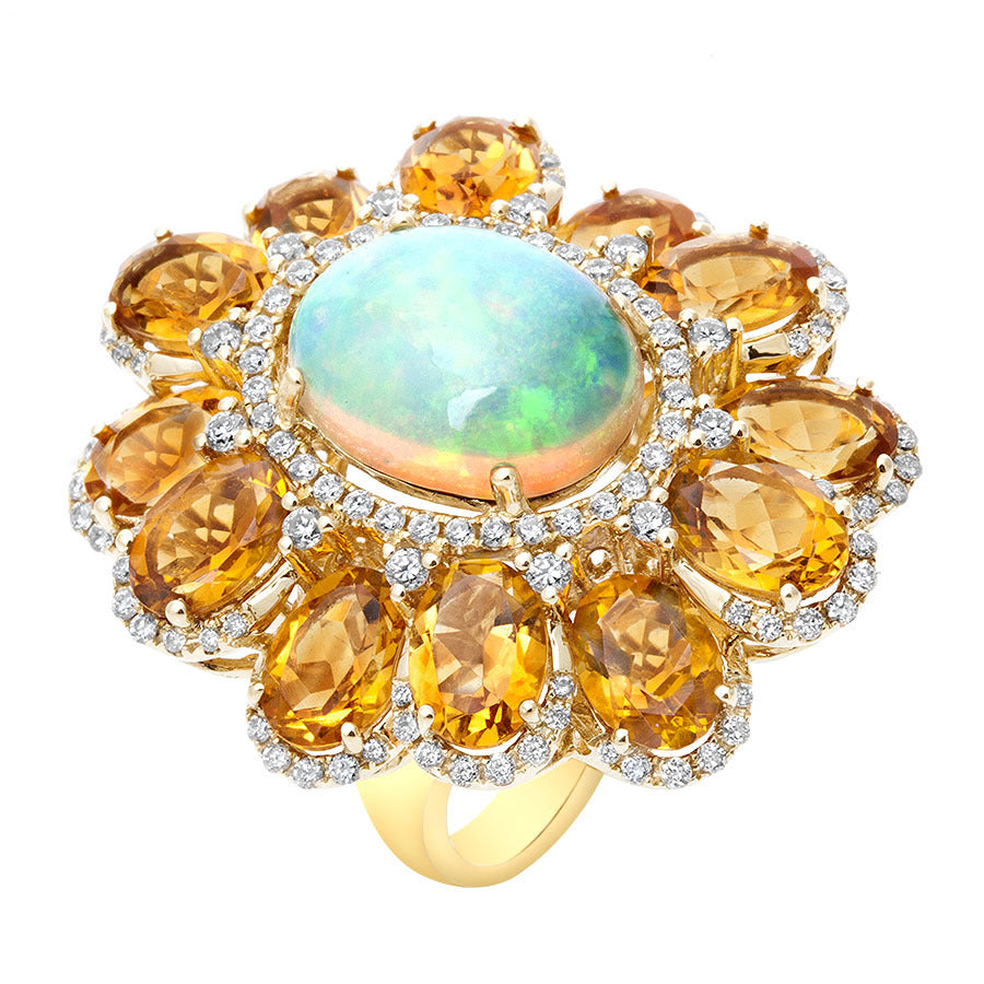 18kt citrine & opal diamond ring