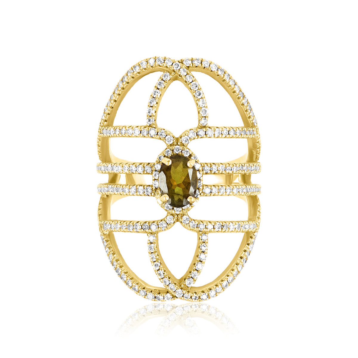 Knuckle diamond & tourmaline ring