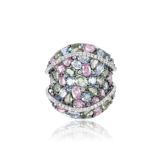 18kt Multi-colored Sapphire & Diamond Ring