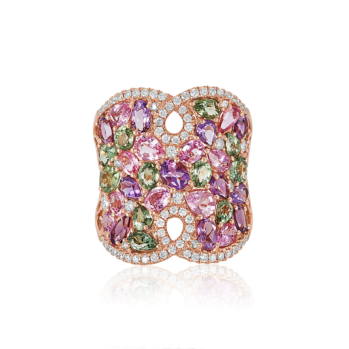 Multi colored sapphire & diamond ring