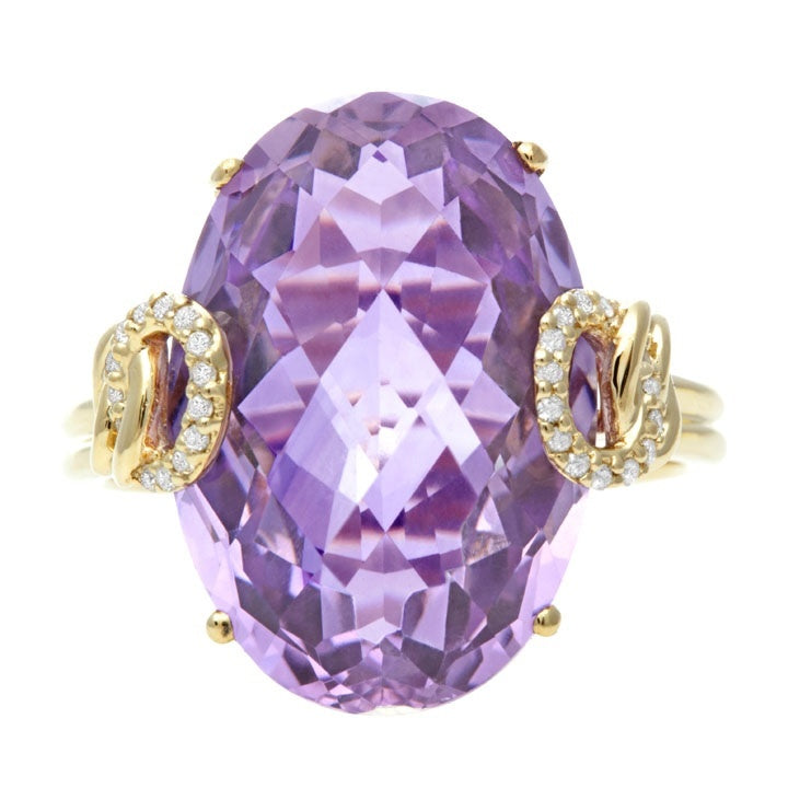 Yellow gold oval amethyst & diamond ring