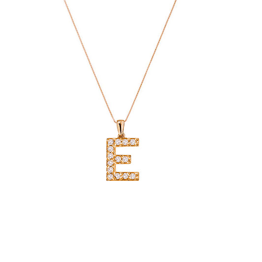 Rose Gold 18k E Initial Diamond Necklace