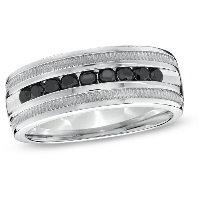 Black diamond channel setting wedding band