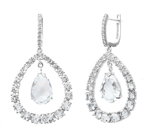 Pear Shape White Topaz & Diamond Earrings