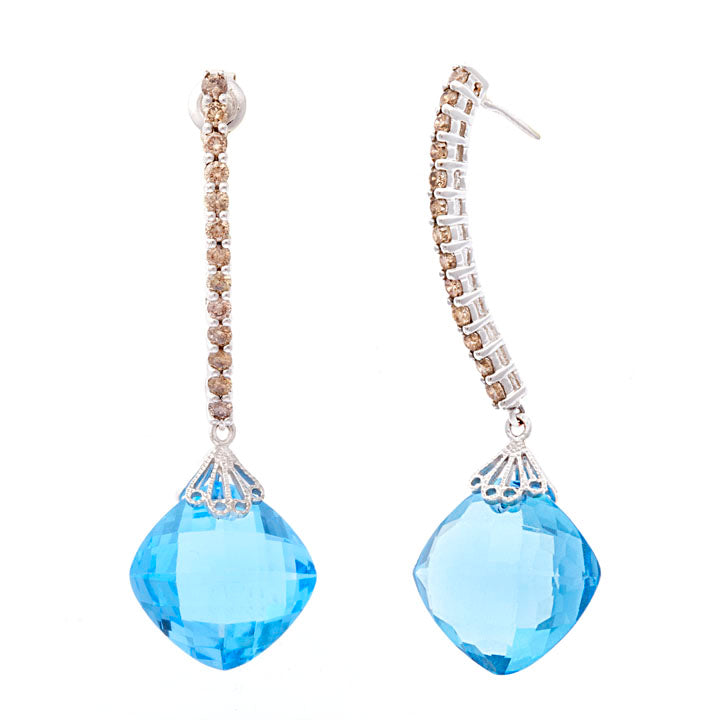 Blue Topaz & Champagne Diamond Earrings