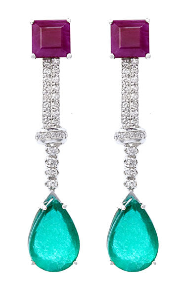 Ruby, Emerald & Diamond Earrings