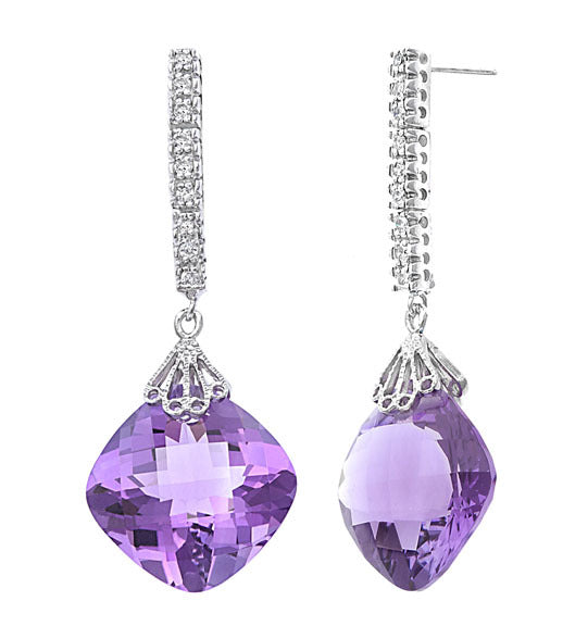 Purple Amethyst  & Diamond Earrings