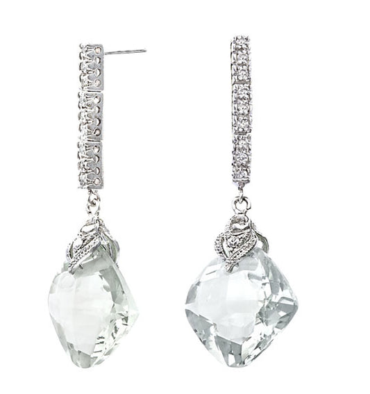 White Topaz & Diamond Earrings