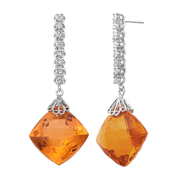 Orange Topaz & Diamond Earrings