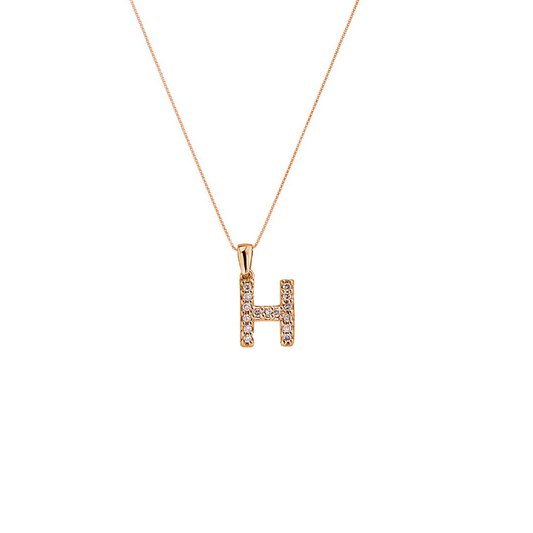 Rose Gold 18k H Initial Diamond Necklace