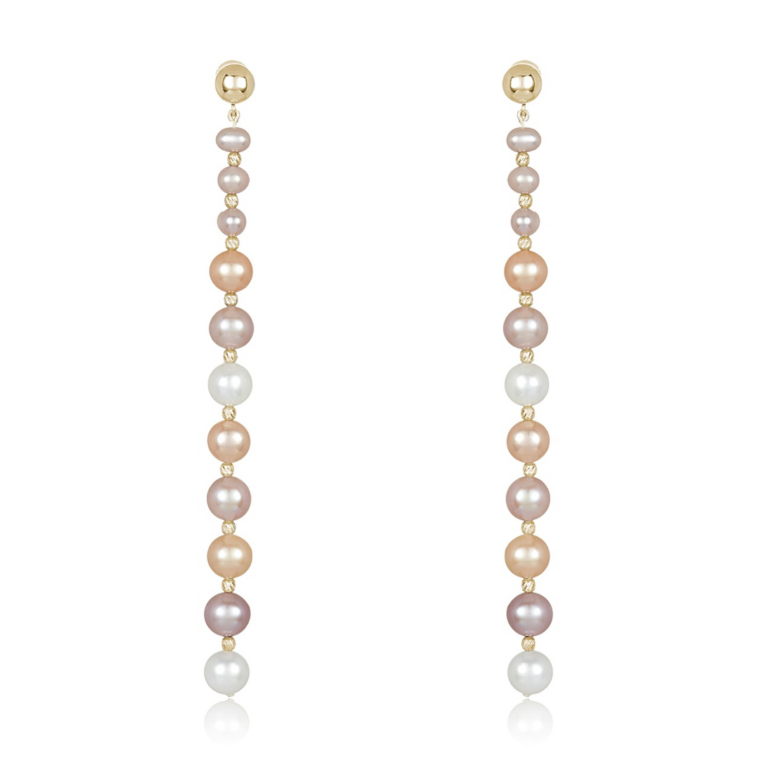 Nehita Yellow Gold Graduating Pastel Pearl Earrings