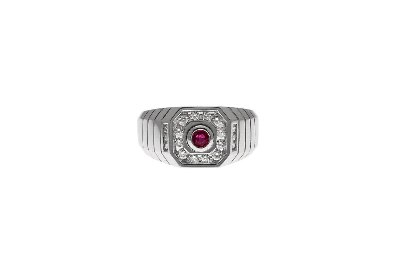 Grooved Shank Red Sapphire & Diamond Ring