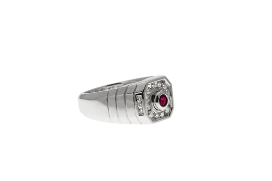 Grooved Shank Red Sapphire & Diamond Ring