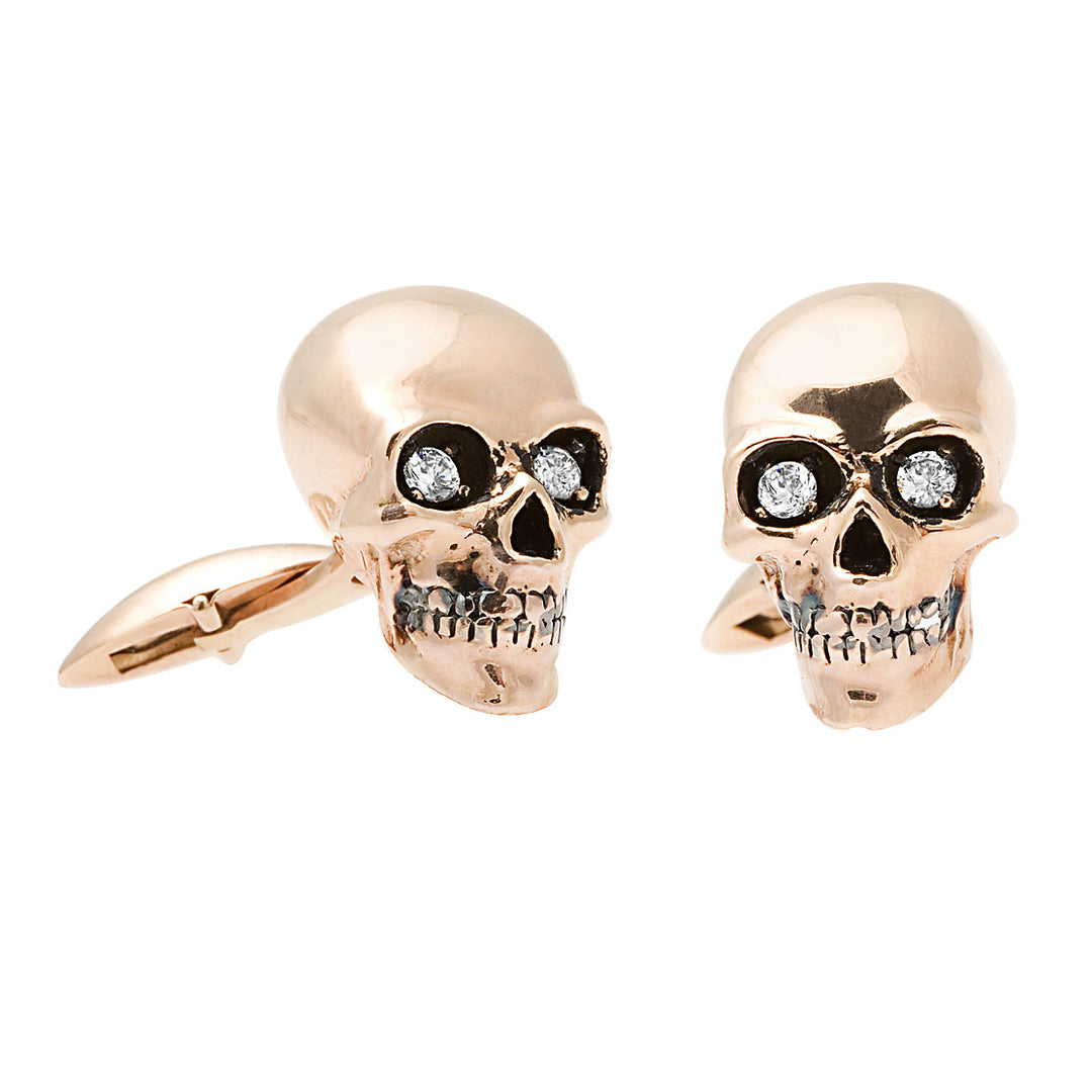 First Impression Custom Collection ~  Diamond Rose Gold Skull Cuff Links