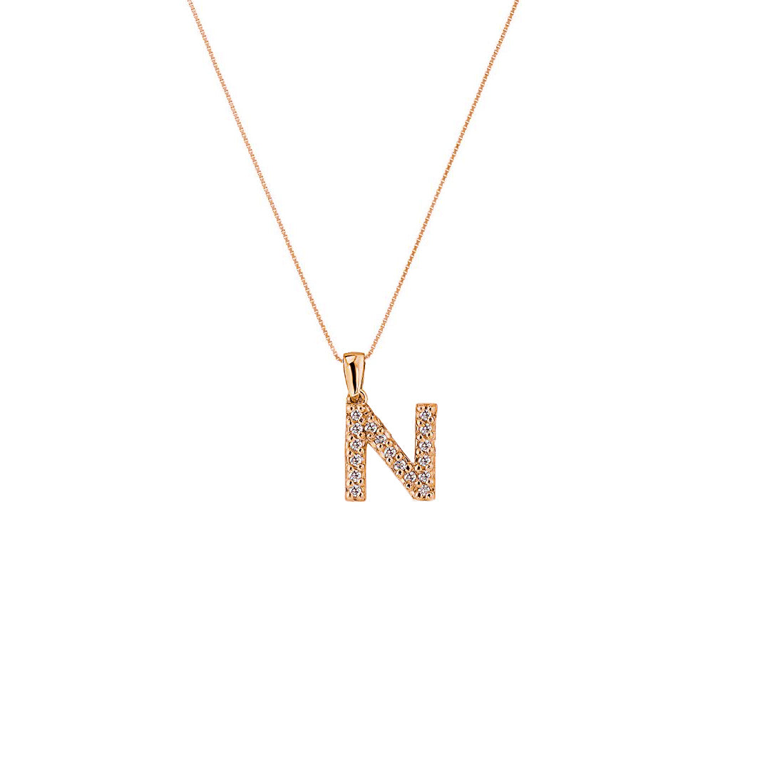 Rose Gold 18k N Initial Diamond Necklace