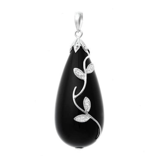 Onyx & Diamond Pear Shaped Pendant