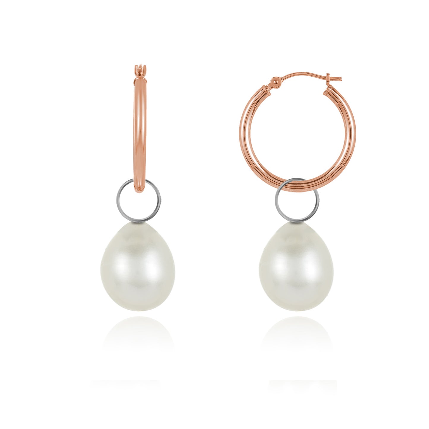 Two-In-On White Gold Pearl Charm Hoop Earrings