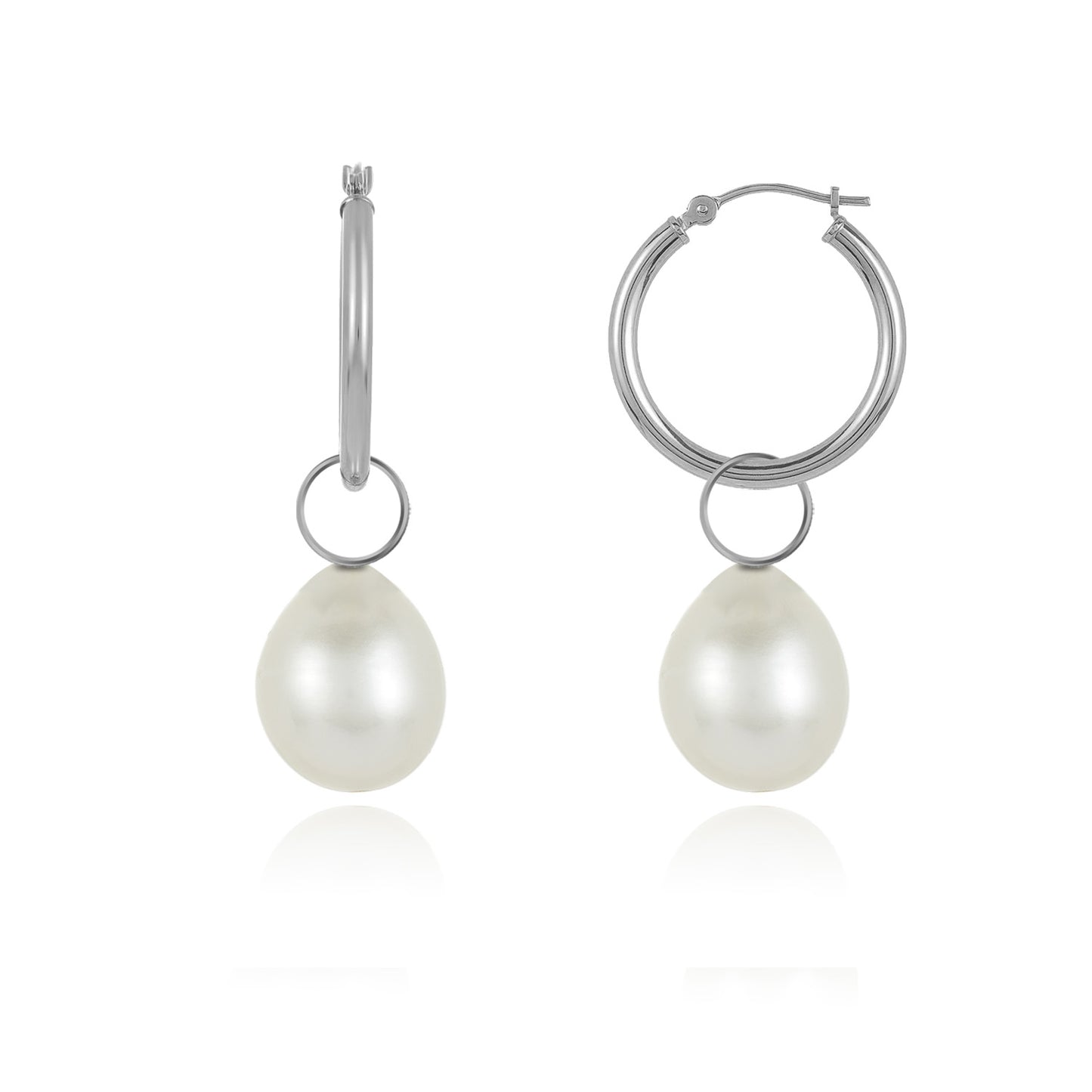 Two-In-On Yellow Gold Pearl Charm Hoop Earrings