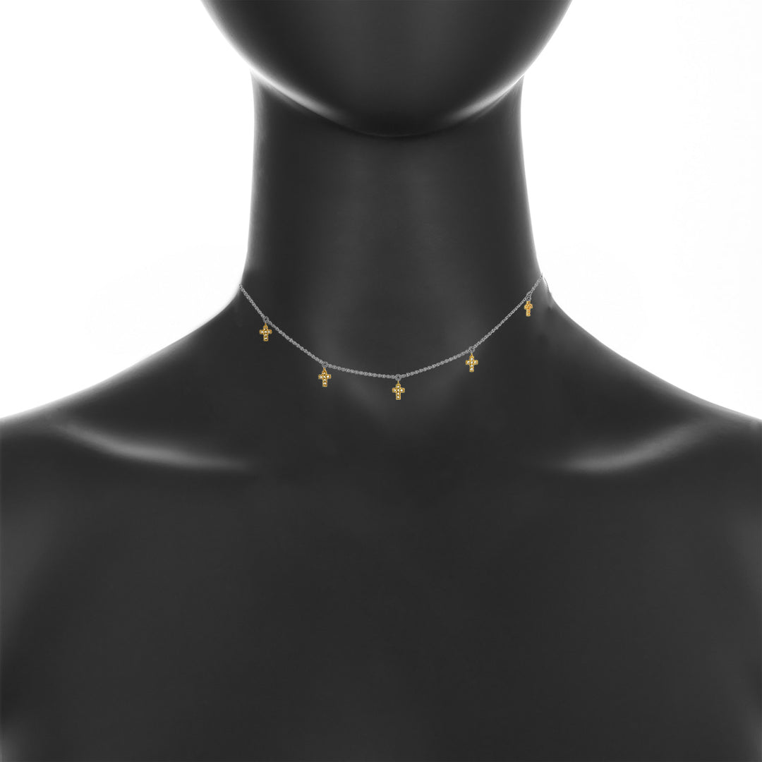 Five Mini Cross Charm Necklace ~ Rose Gold