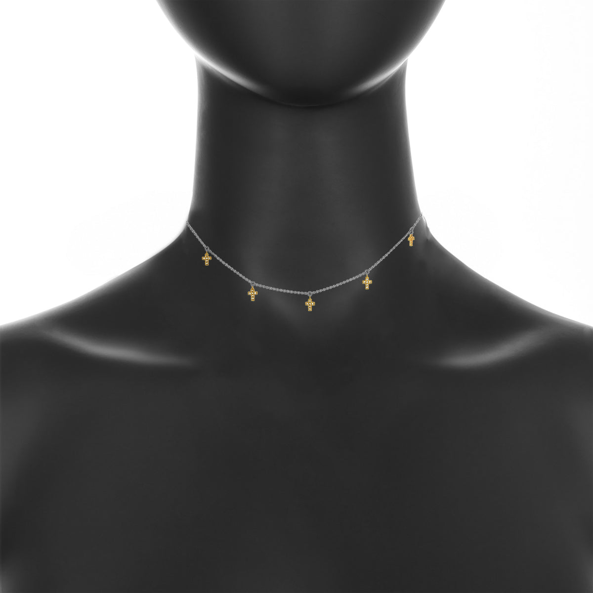 Five mini cross charm necklace ~ rose gold