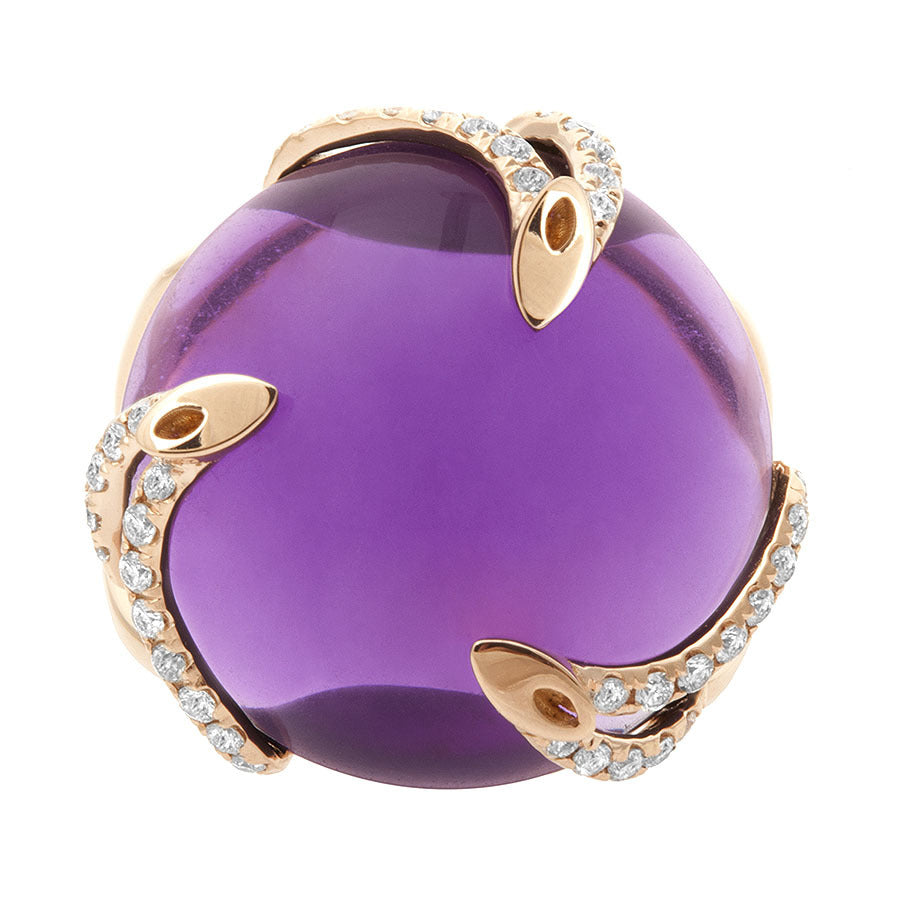 Round amethyst & diamond ring