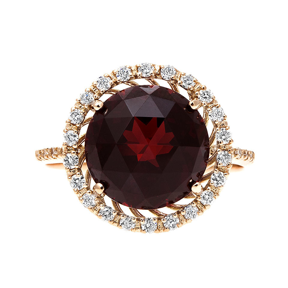 Round garnet & diamond ring