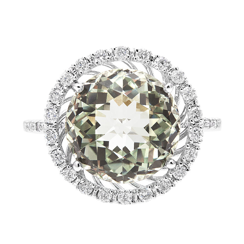 Mini Green Amethyst & Diamond Ring